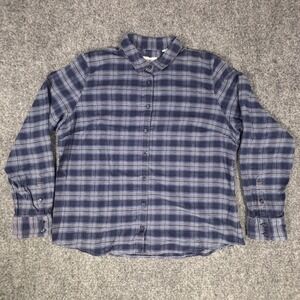 Orvis Womens Navy Blue Plaid Flannel Button Down Long Sleeve Shirt‎ Outdoor XL
